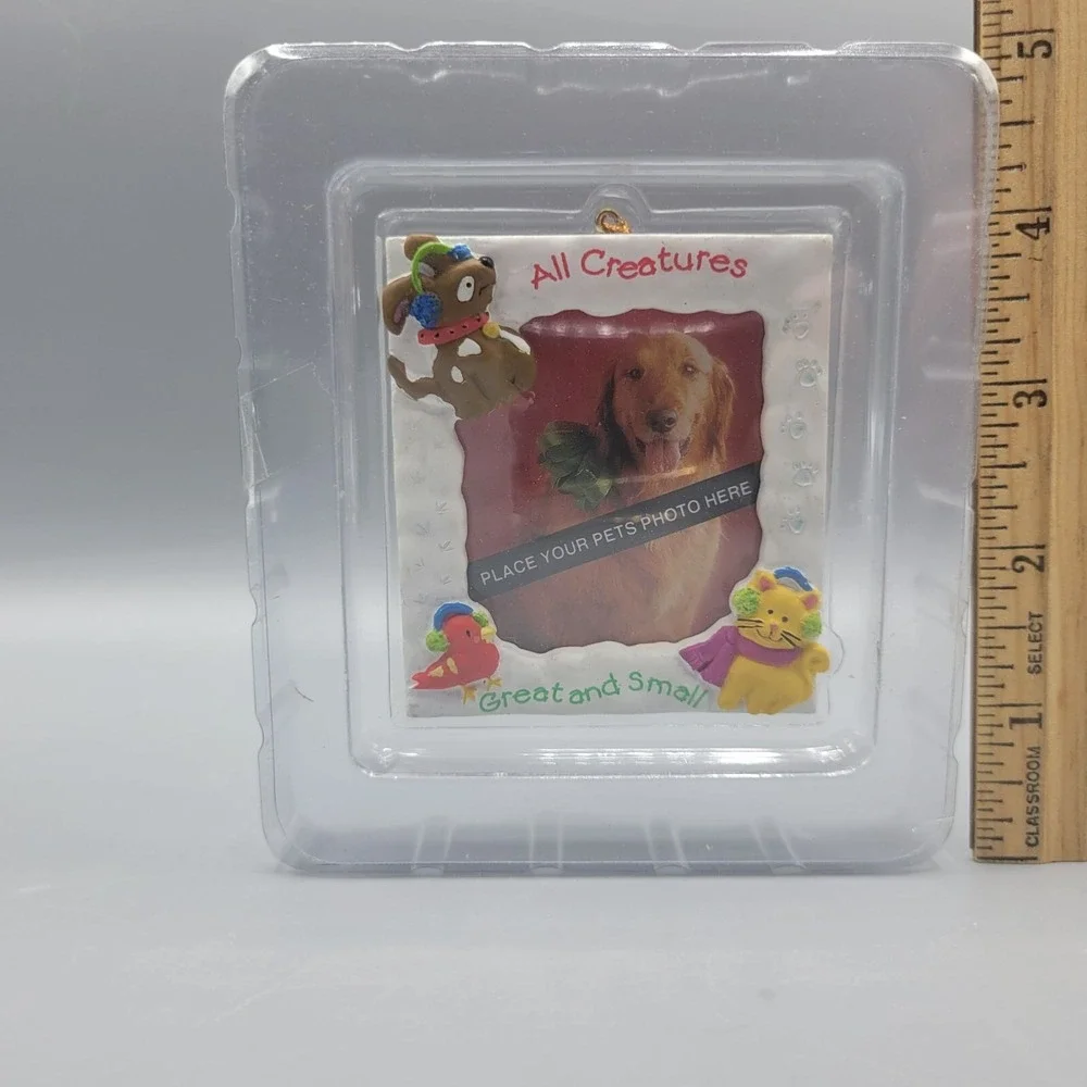 Christmas Photo Holder Dog Cat Bird All Creatures Pets Make Life Merry Ornament